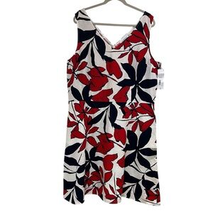 NWT Liz Claiborne Linen Sleeveless Floral A-line Dress Sz 18 Red White & Blue
